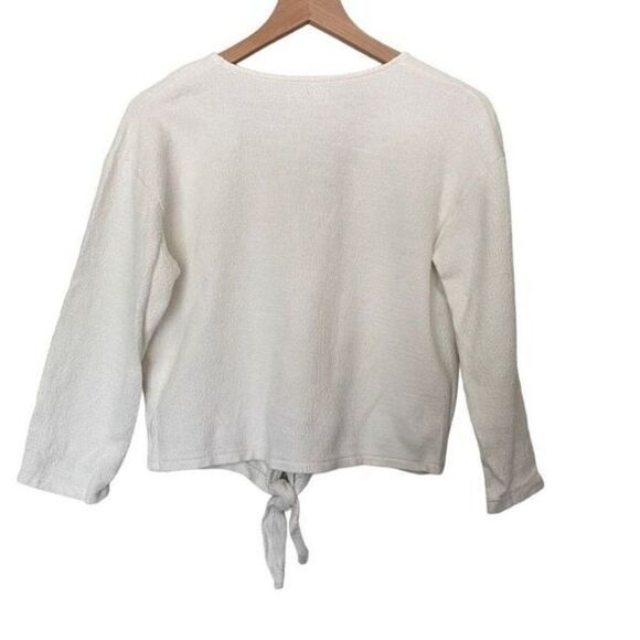 Madewell Small White Cropped Top Long Sleeve Shirt Tie Front S - Picture 6 of 10